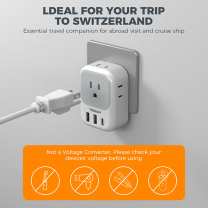 2 Pack European Plug Adapter USB C, TESSAN US to Europe Adapter 4 Outlets 3 USB Charger, Type C International Power Adaptor to Italy Spain France Portugal Iceland Germany, Europe Travel Essentials