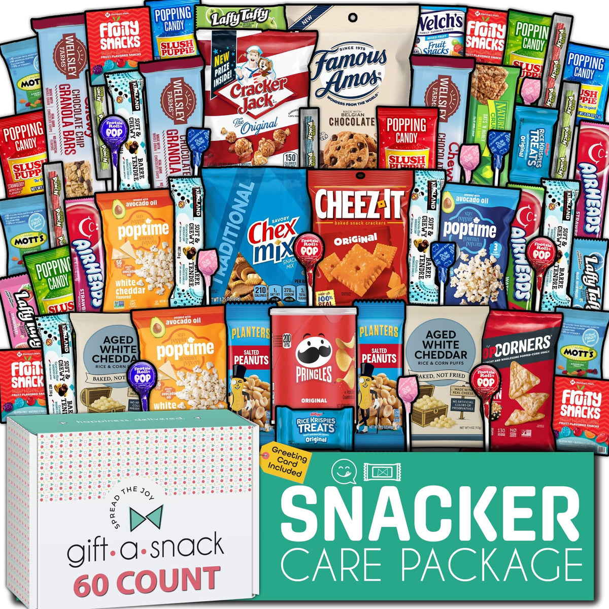 Gift A Snack - Fathers Day Treats Snack Box Variety Pack Care Package + Greeting Card (40 Count) Birthday Sweet Treats Gift Basket, Candies Chips Crackers Bars Office Food Assortments & Variety Gifts