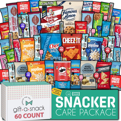 Gift A Snack - Fathers Day Treats Snack Box Variety Pack Care Package + Greeting Card (40 Count) Birthday Sweet Treats Gift Basket, Candies Chips Crackers Bars Office Food Assortments & Variety Gifts