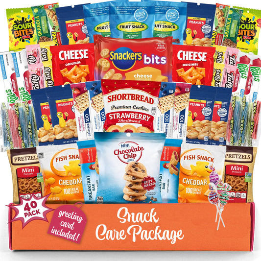 Snacks Variety Pack (40 Count) Mothers Day Snack Box - Snack Gift Basket for Mom, Grandma & Wife with Chips, Cookies & Bars - Care Package for College Students, Office Snacks & Birthdays