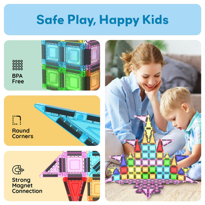 PicassoTiles 60 Piece Set 60pcs Magnet Building Tiles Clear Magnetic 3D Blocks Construction Playboards - Creativity Beyond Imagination, Inspirational, Recreational, Educational, Conventional