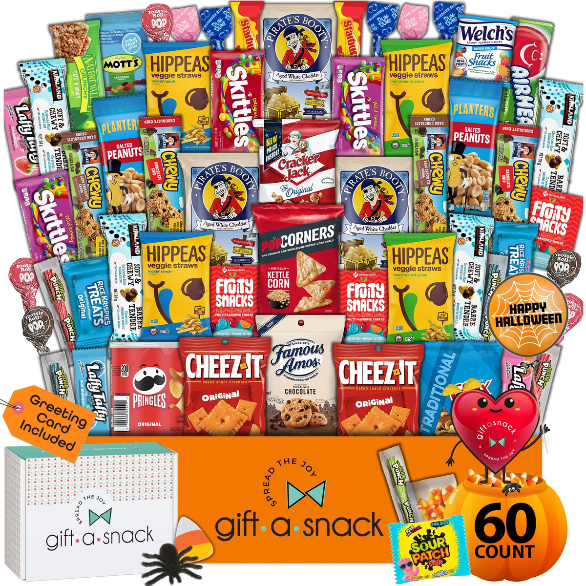 Gift A Snack - Fathers Day Treats Snack Box Variety Pack Care Package + Greeting Card (40 Count) Birthday Sweet Treats Gift Basket, Candies Chips Crackers Bars Office Food Assortments & Variety Gifts