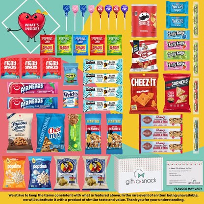 Gift A Snack - Fathers Day Treats Snack Box Variety Pack Care Package + Greeting Card (40 Count) Birthday Sweet Treats Gift Basket, Candies Chips Crackers Bars Office Food Assortments & Variety Gifts