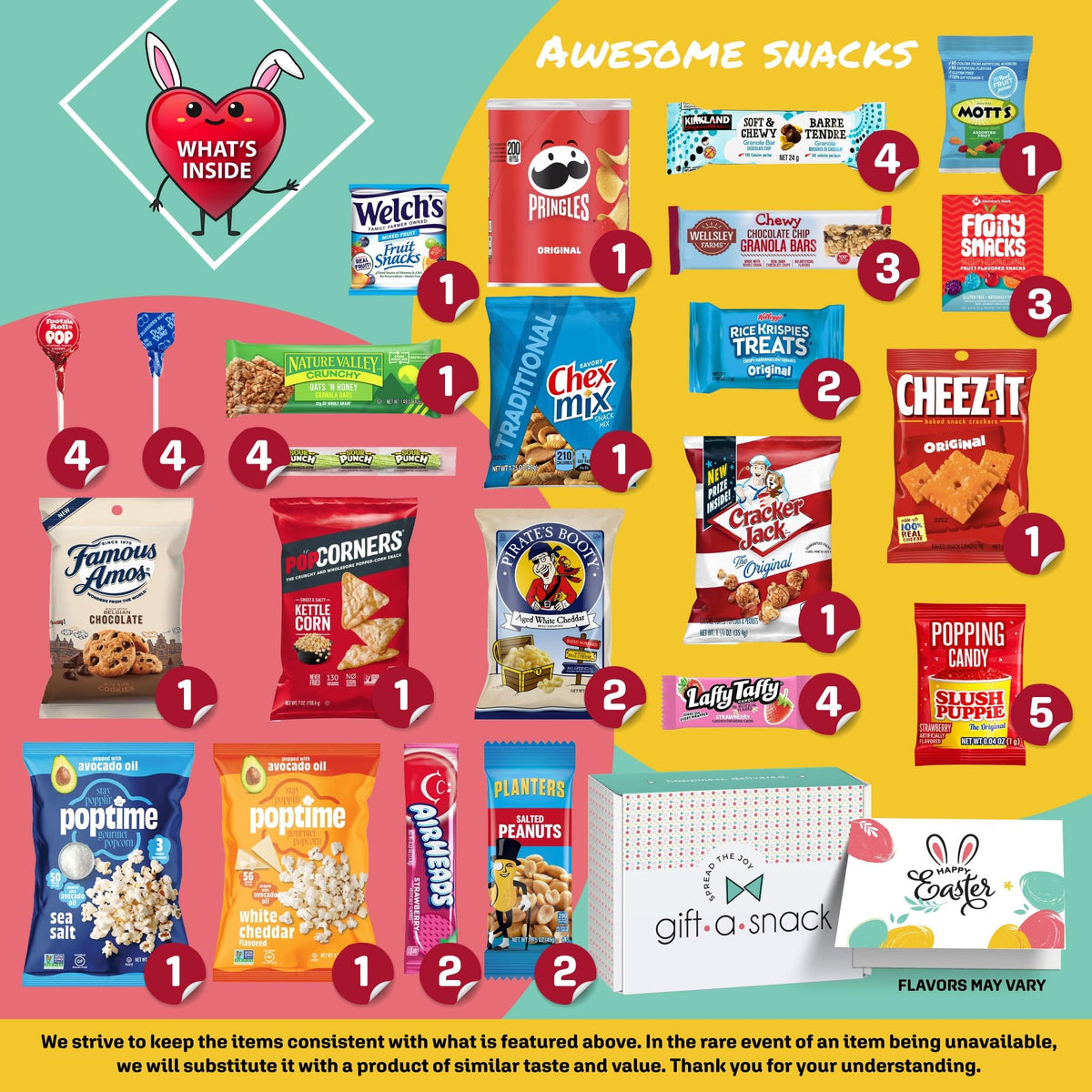Gift A Snack - Fathers Day Treats Snack Box Variety Pack Care Package + Greeting Card (40 Count) Birthday Sweet Treats Gift Basket, Candies Chips Crackers Bars Office Food Assortments & Variety Gifts