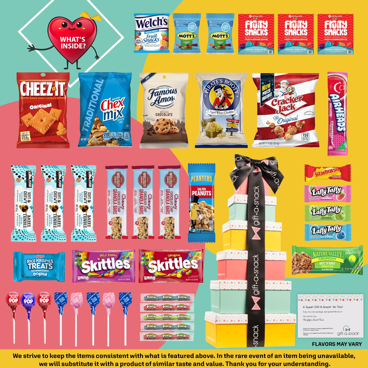Gift A Snack - Fathers Day Treats Snack Box Variety Pack Care Package + Greeting Card (40 Count) Birthday Sweet Treats Gift Basket, Candies Chips Crackers Bars Office Food Assortments & Variety Gifts