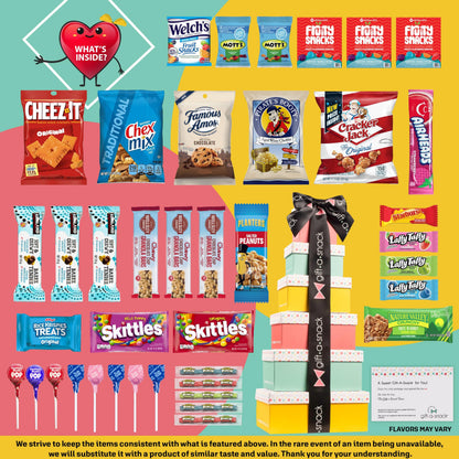Gift A Snack - Fathers Day Treats Snack Box Variety Pack Care Package + Greeting Card (40 Count) Birthday Sweet Treats Gift Basket, Candies Chips Crackers Bars Office Food Assortments & Variety Gifts