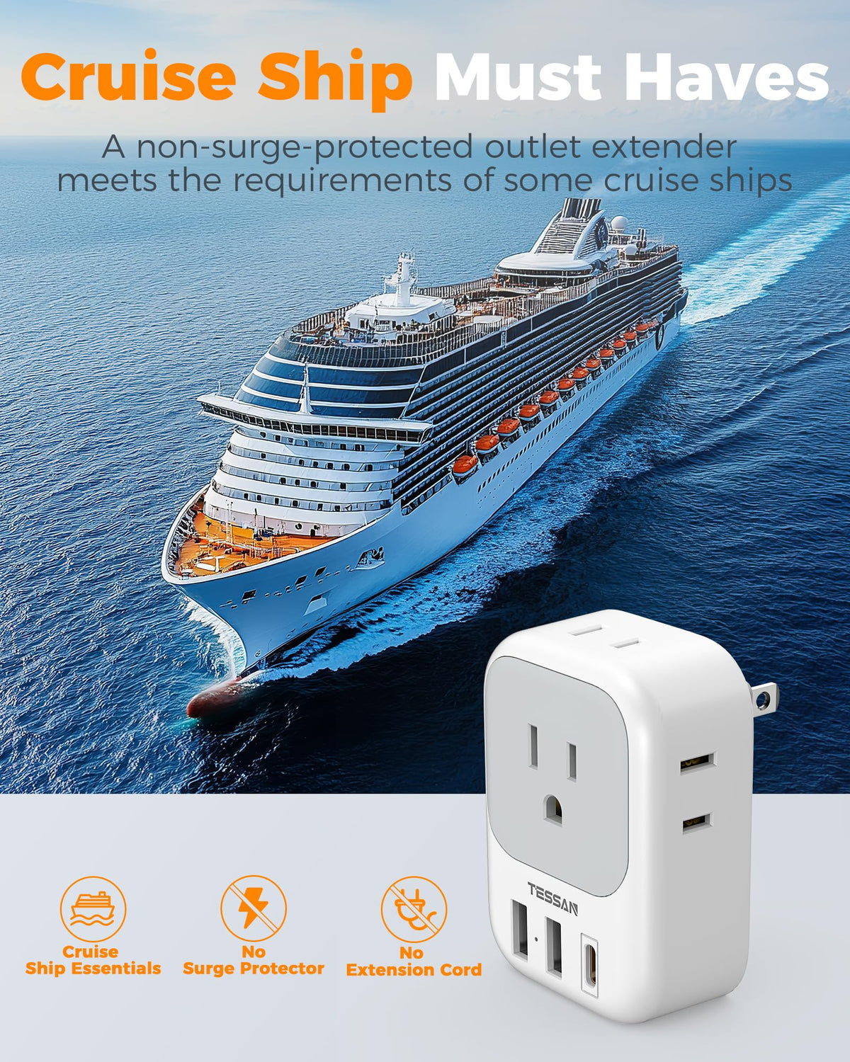 2 Pack European Plug Adapter USB C, TESSAN US to Europe Adapter 4 Outlets 3 USB Charger, Type C International Power Adaptor to Italy Spain France Portugal Iceland Germany, Europe Travel Essentials