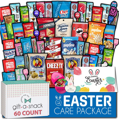 Gift A Snack - Fathers Day Treats Snack Box Variety Pack Care Package + Greeting Card (40 Count) Birthday Sweet Treats Gift Basket, Candies Chips Crackers Bars Office Food Assortments & Variety Gifts