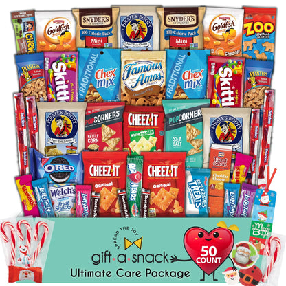 Gift A Snack - Fathers Day Treats Snack Box Variety Pack Care Package + Greeting Card (40 Count) Birthday Sweet Treats Gift Basket, Candies Chips Crackers Bars Office Food Assortments & Variety Gifts
