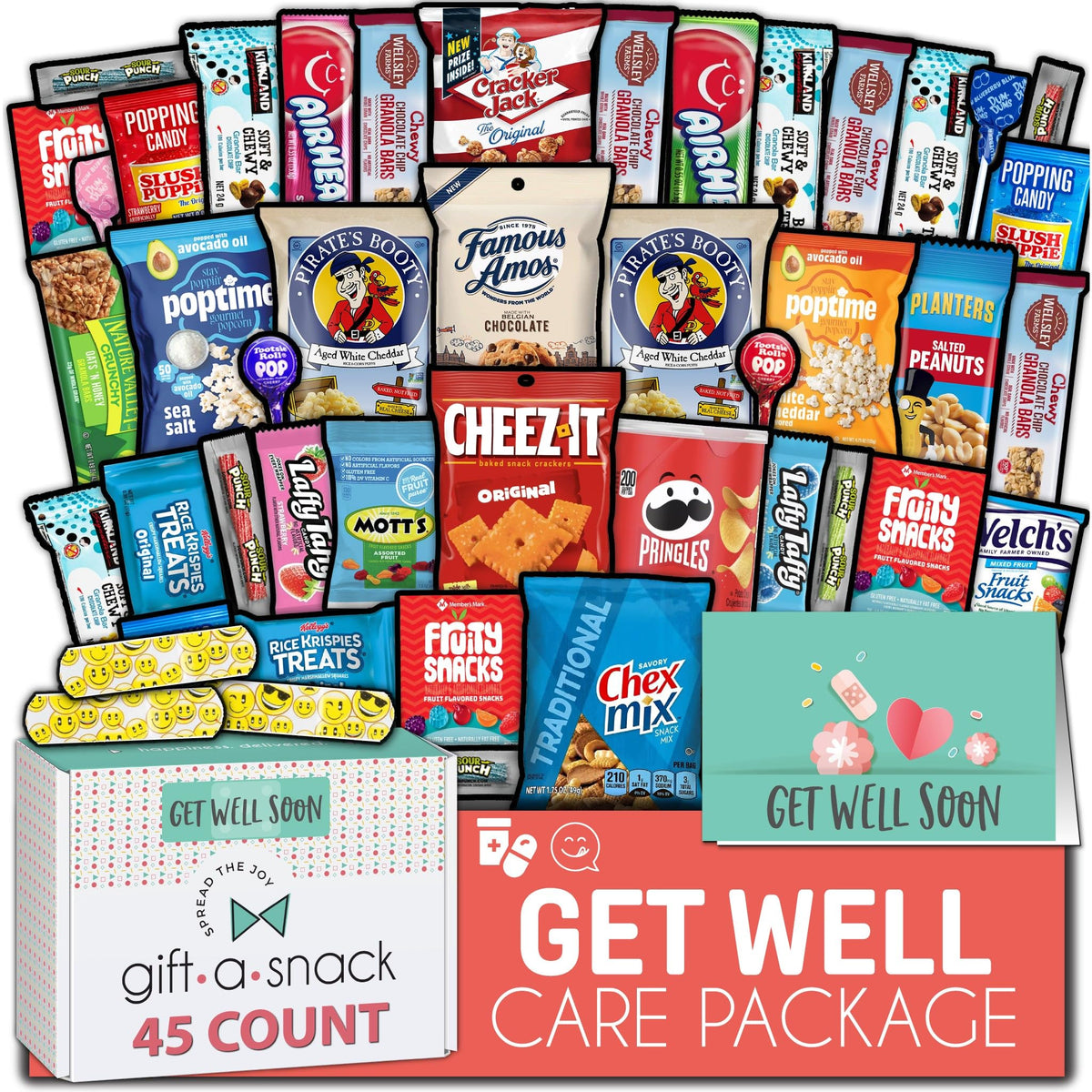Gift A Snack - Fathers Day Treats Snack Box Variety Pack Care Package + Greeting Card (40 Count) Birthday Sweet Treats Gift Basket, Candies Chips Crackers Bars Office Food Assortments & Variety Gifts