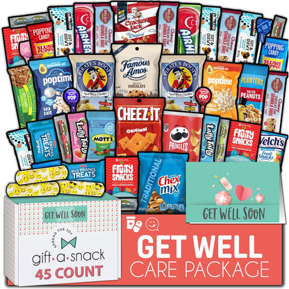 Gift A Snack - Fathers Day Treats Snack Box Variety Pack Care Package + Greeting Card (40 Count) Birthday Sweet Treats Gift Basket, Candies Chips Crackers Bars Office Food Assortments & Variety Gifts