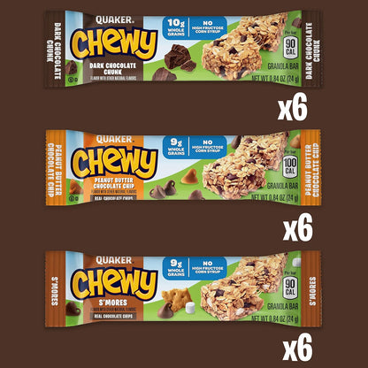 Quaker Chewy Granola Bars, Variety Pack, 18 Count (Pack of 2)