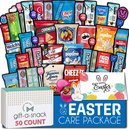 Gift A Snack - Fathers Day Treats Snack Box Variety Pack Care Package + Greeting Card (40 Count) Birthday Sweet Treats Gift Basket, Candies Chips Crackers Bars Office Food Assortments & Variety Gifts