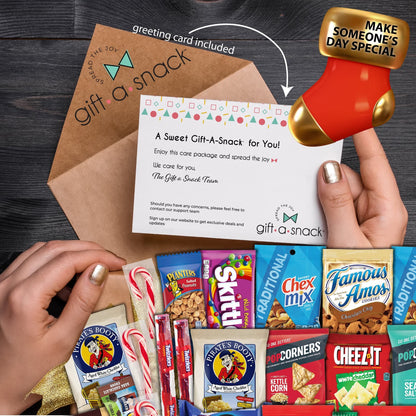 Gift A Snack - Fathers Day Treats Snack Box Variety Pack Care Package + Greeting Card (40 Count) Birthday Sweet Treats Gift Basket, Candies Chips Crackers Bars Office Food Assortments & Variety Gifts