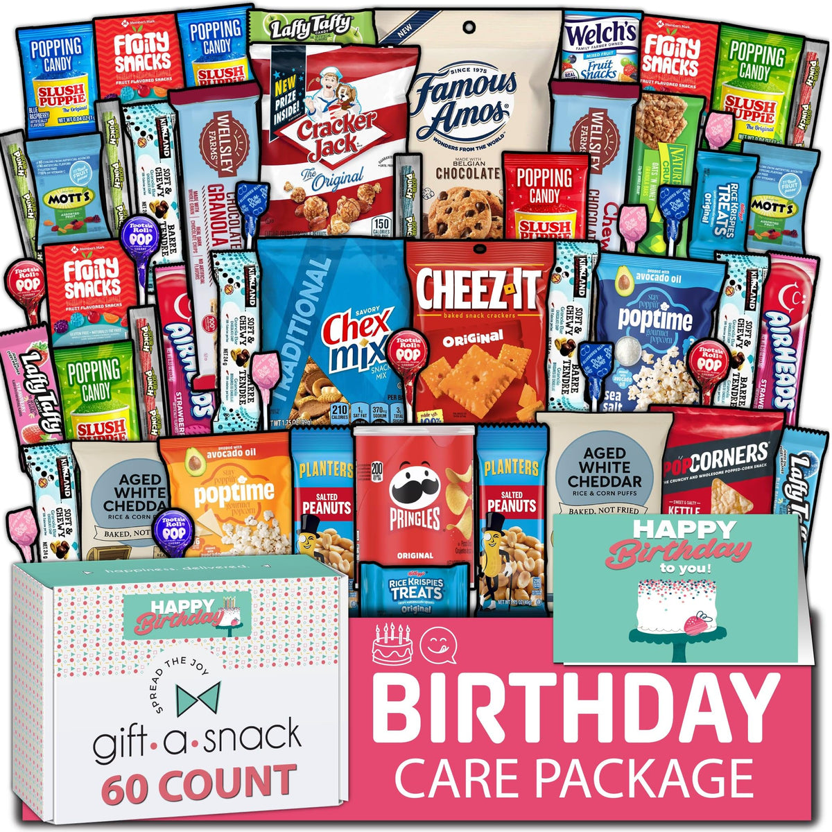 Gift A Snack - Fathers Day Treats Snack Box Variety Pack Care Package + Greeting Card (40 Count) Birthday Sweet Treats Gift Basket, Candies Chips Crackers Bars Office Food Assortments & Variety Gifts