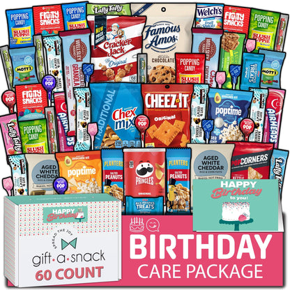 Gift A Snack - Fathers Day Treats Snack Box Variety Pack Care Package + Greeting Card (40 Count) Birthday Sweet Treats Gift Basket, Candies Chips Crackers Bars Office Food Assortments & Variety Gifts
