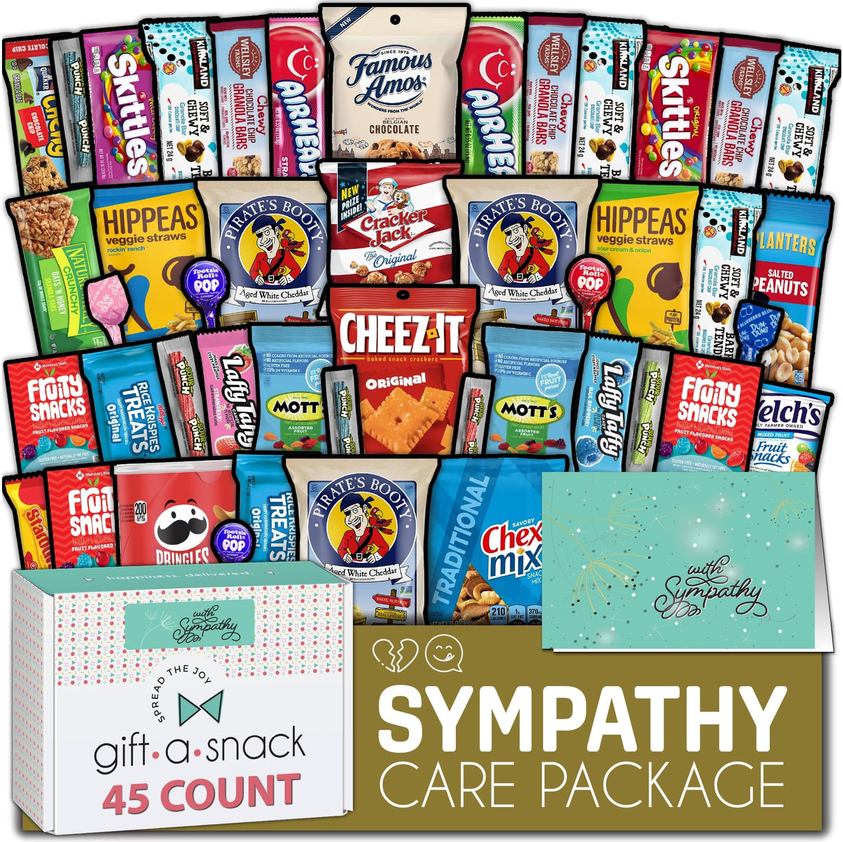 Gift A Snack - Fathers Day Treats Snack Box Variety Pack Care Package + Greeting Card (40 Count) Birthday Sweet Treats Gift Basket, Candies Chips Crackers Bars Office Food Assortments & Variety Gifts