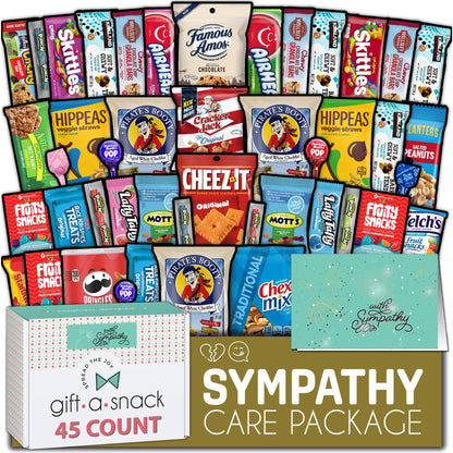 Gift A Snack - Fathers Day Treats Snack Box Variety Pack Care Package + Greeting Card (40 Count) Birthday Sweet Treats Gift Basket, Candies Chips Crackers Bars Office Food Assortments & Variety Gifts