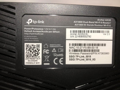 TP-Link WiFi 6 Router AX1800 Smart WiFi Router (Archer AX20) – 802.11ax Router, Dual Band Gigabit Router, Parental Controls, Long Range Coverage