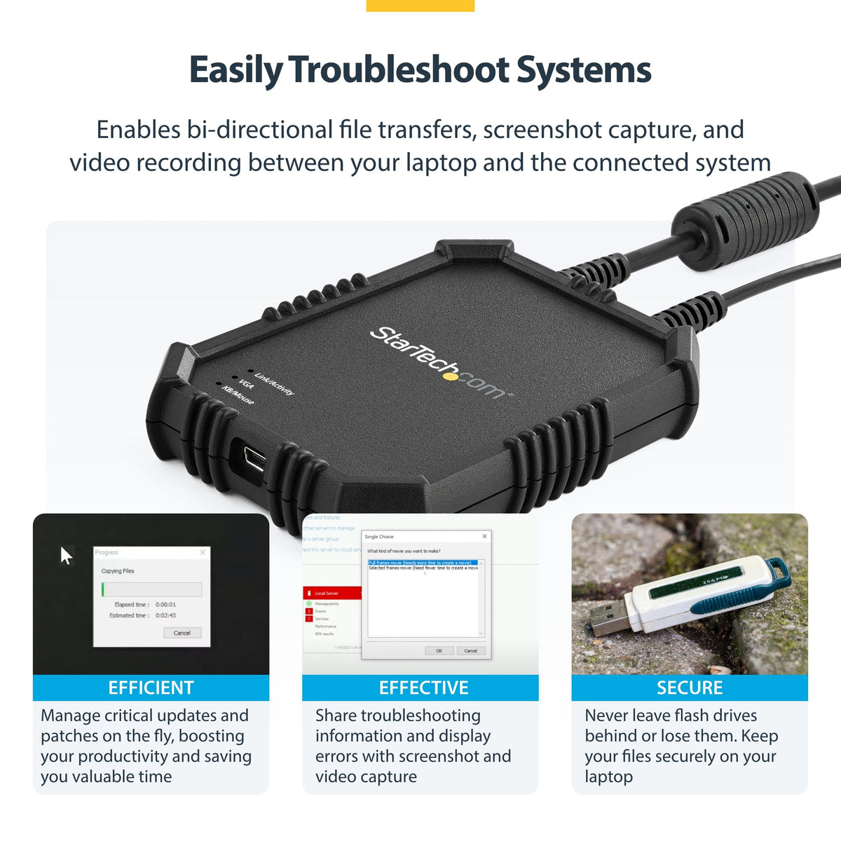 StarTech.com Portable Laptop Crash Cart Adapter, USB/VGA Analogue KVM Console, File Transfer & Video Capture, Windows/Linux/MacOS, TAA