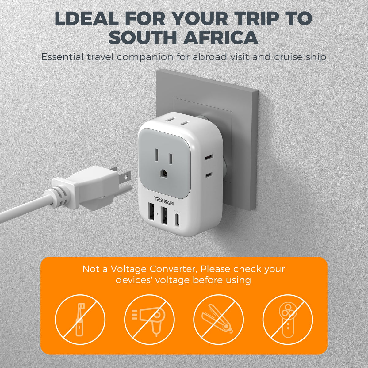 2 Pack European Plug Adapter USB C, TESSAN US to Europe Adapter 4 Outlets 3 USB Charger, Type C International Power Adaptor to Italy Spain France Portugal Iceland Germany, Europe Travel Essentials