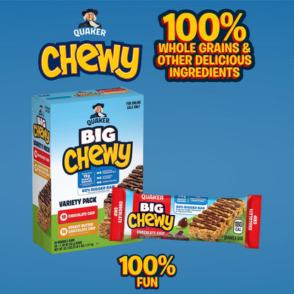 Quaker Chewy Granola Bars, Chewy & Dipps Variety Pack, (58 Bars), Whole Grains, No Artificial Flavors, No Added Colors