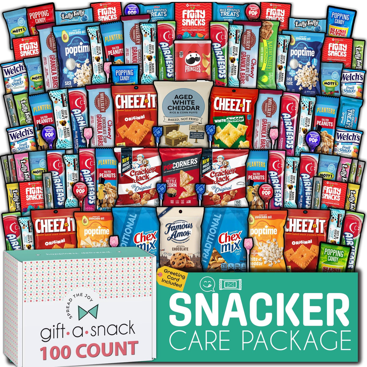 Gift A Snack - Fathers Day Treats Snack Box Variety Pack Care Package + Greeting Card (40 Count) Birthday Sweet Treats Gift Basket, Candies Chips Crackers Bars Office Food Assortments & Variety Gifts