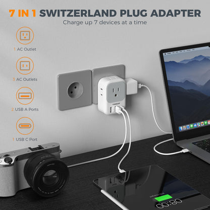 2 Pack European Plug Adapter USB C, TESSAN US to Europe Adapter 4 Outlets 3 USB Charger, Type C International Power Adaptor to Italy Spain France Portugal Iceland Germany, Europe Travel Essentials